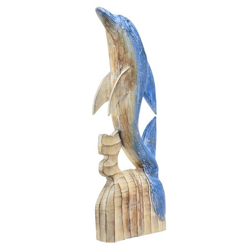 Floristik24 Delfin figura tengeri fa dekoráció, kézzel faragott kék 59cm