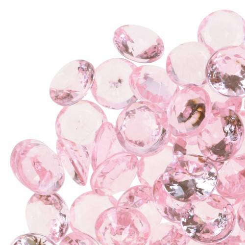 tételeket Dekoratív kövek gyémánt akril világos rózsaszín Ø1,2cm 175g születésnapi dekorációhoz