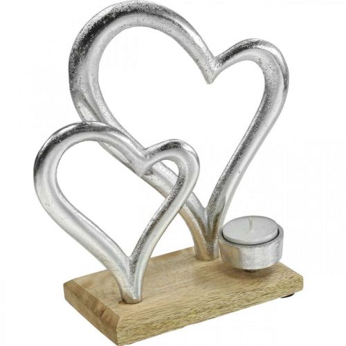 Tealámpa tartó szív fém dekoráció asztaldísz fa 22cm