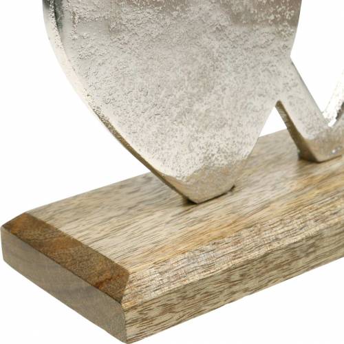 Floristik24 Dekoratív szív ezüst, fém szív mangófán, Valentin-nap, asztaldísz dupla szív