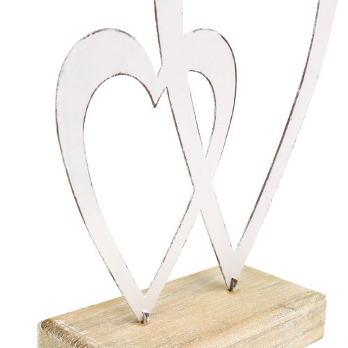 Floristik24 Dupla szív fehér a lábánál H18cm