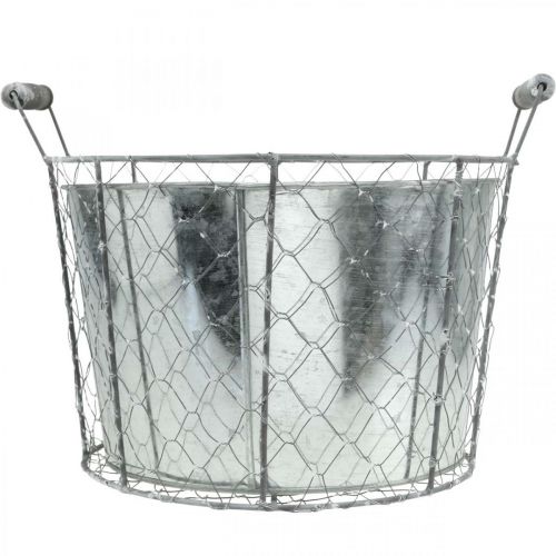 tételeket Drótkosár fém tállal, növénycserép, tavaszi dekoráció ezüst, mosott fehér, kopott sikkes Ø30cm H25,5cm