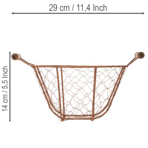 Vintage kerek drótkosár fa fogantyúkkal, fém kosár, rozsdabarna felület, Ø22cm | Floristik24.hu
