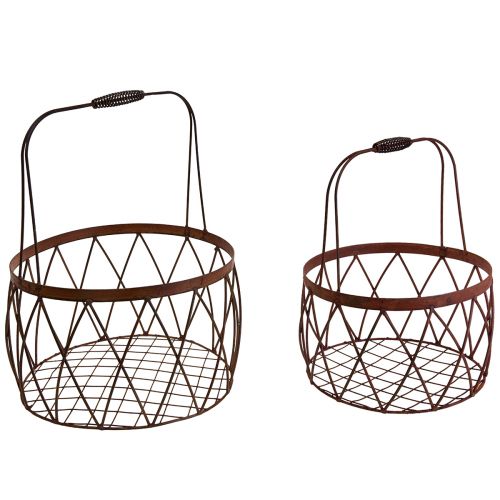 Floristik24 Drótkosár hálós kosár fogantyúval kerti dekoráció rozsda Ø25/20cm 2 db