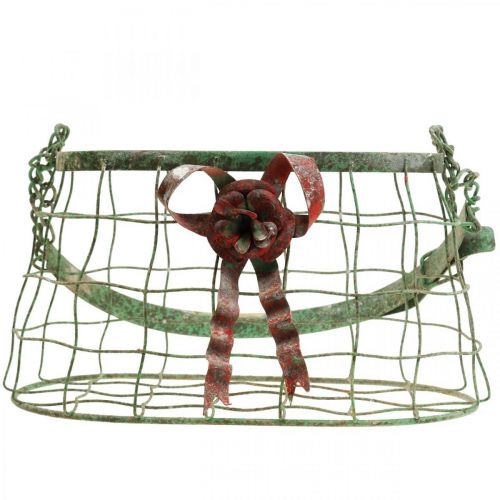 Floristik24 Fogantyús táska, fém kosár, drót ültető, virágtartó kosár L28,5cm H33cm