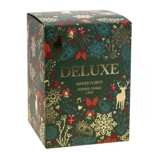 Floristik24 Illatos gyertya Karácsonyi téli erdei gyertyaüveg zöld Ø7/H8cm