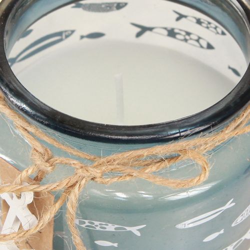 Floristik24 Illatos gyertyák üvegben hal gyertyák tengeri kék zöld H11cm 3db