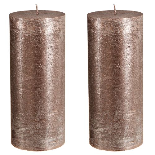 tételeket Egyszínű réz oszlopgyertyák, 85 mm x 200 mm, 2 darabos szett - hosszú égési idő, ünnepi fémes díszítés