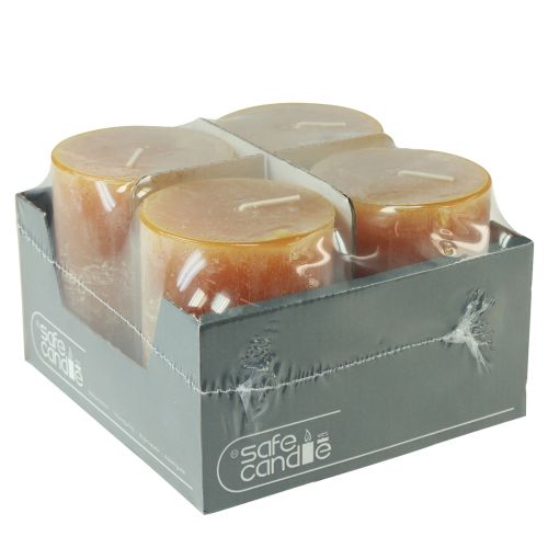 tételeket Sárga rusztikus oszlopgyertyák 80x110 mm 4 db-os biztonságos gyertya-csomag - Égési idő 57 óra, RAL minőség