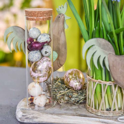 Floristik24 Nemes fa tojások, tavaszi dekoráció, húsvéti tojás háló rózsaszínben, arany H7-7,5cm Ø 4-4,5cm 6db