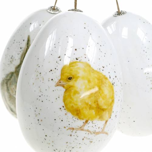 tételeket Akasztható húsvéti tojások állati motívumokkal csibe, madár, nyúl fehér, válogatott 3db