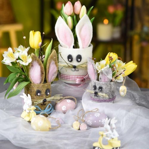 Mini húsvéti tojások, virágos fa tojások, húsvéti dekoráció lila, rózsaszín, sárga H3,5cm 6db