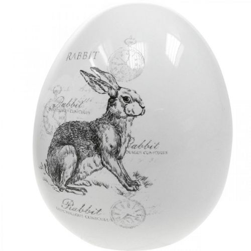 Floristik24 Kerámia tojás, Húsvéti dekoráció, Húsvéti tojás nyulas fehér, fekete Ø10cm H12cm 2 db-os szett