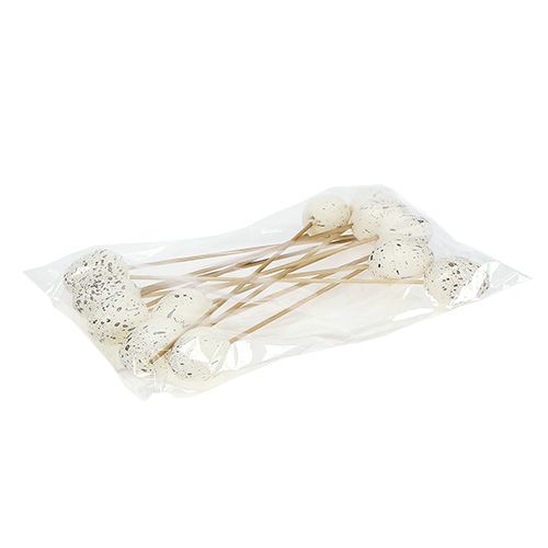 Floristik24 Tojás pálcán fehér 3,5cm L18cm 12db