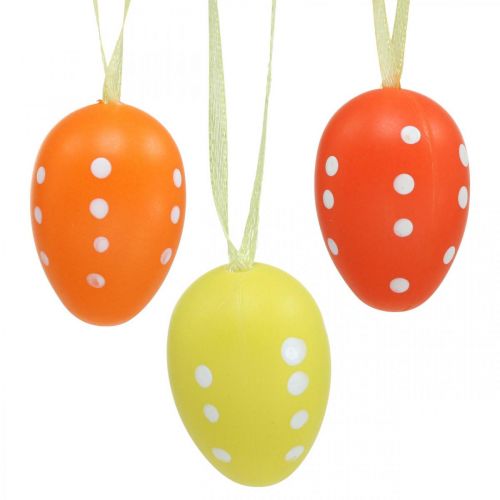 tételeket Mini húsvéti tojás akasztható pontozott sárga, piros, narancssárga H4cm 24db