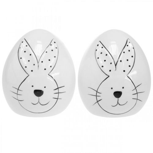 Floristik24 Dekoratív tojáskerámia nyúllal, Húsvéti dekoráció modern, Húsvéti tojás nyúl motívummal Ø11cm H12,5cm 4 db-os készlet