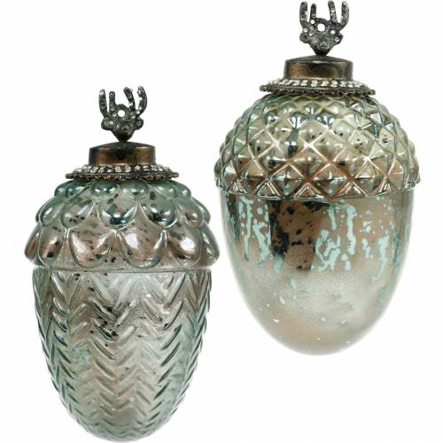 Floristik24 Dekoratív makk üveg zöld 20cm 2db karácsonyfadísz