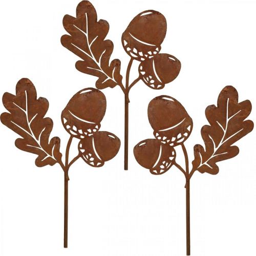 Floristik24 Kerti karó makk leveles patinás fémmel H19cm 6 db