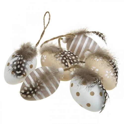 Floristik24 Húsvéti tojás felakasztható deco tojás tollal H6cm 6db