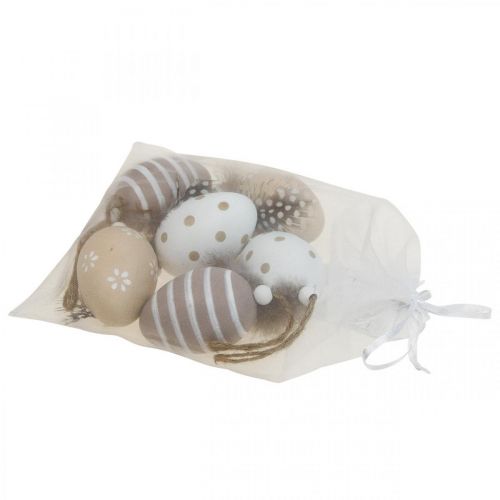 Floristik24 Húsvéti tojás felakasztható deco tojás tollal H6cm 6db