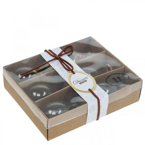 Floristik24 Függesztett tojások, szárított virágok, húsvéti tojások, tavaszi üvegdíszek H6,5cm, 6db-os készlet