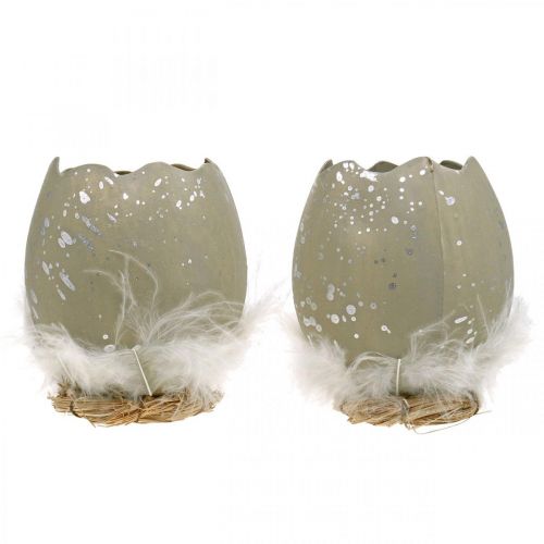 tételeket Tojás díszítéshez, húsvéti, deco tojás fele, tavaszi dekoráció Ø8cm H10cm szürke, ezüst 4db