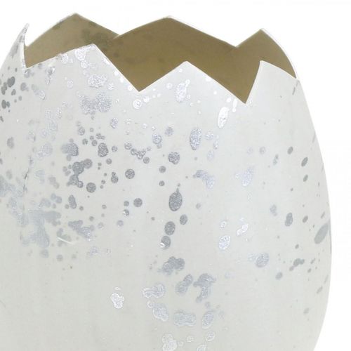Floristik24 Dísztojás, tojásfél díszítéshez, Húsvéti dekoráció Ø10,5cm H14,5cm fehér, ezüst 3db