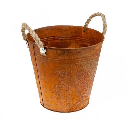Floristik24 Ültetőgép fogantyúval, növényi tál, fém edény rozsda díszítéssel Ø25cm H24cm