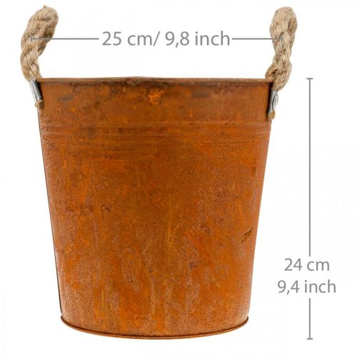 Ültetőgép fogantyúval, növényi tál, fém edény rozsda díszítéssel Ø25cm H24cm | Floristik24.hu
