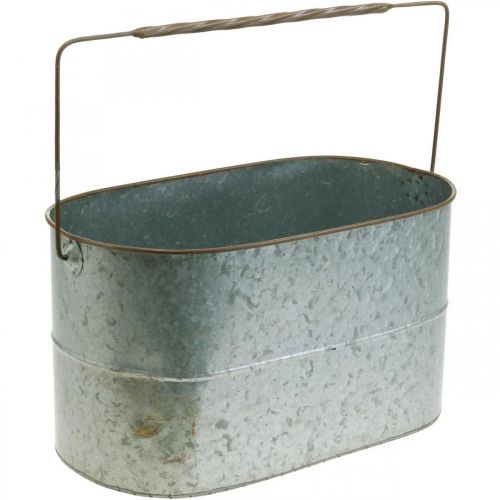 tételeket Növénytálka fogantyúval, fém edény, ültető ezüst, barna H22/20cm L42/40cm 2 db-os készlet