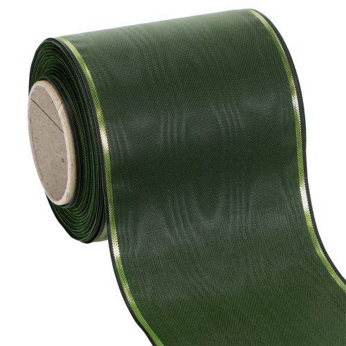 Floristik24 Elegáns moaré zöld koszorúszalag arany szegéllyel, 100 mm x 25 m, temetési virágkötészethez és dekorációhoz