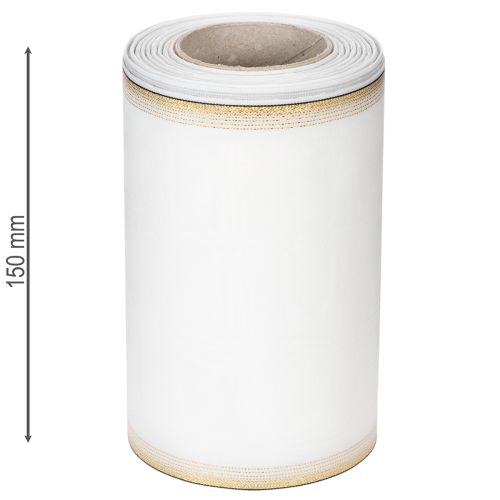 tételeket Elegáns moaré koszorú szalag arany szegéllyel, esküvői dekoráció, gyászszalag, fehér 150mm x 25m