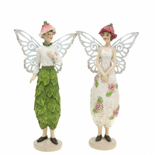 Deco figura elf elf pár fehér, rózsaszín, zöld H20cm 2db