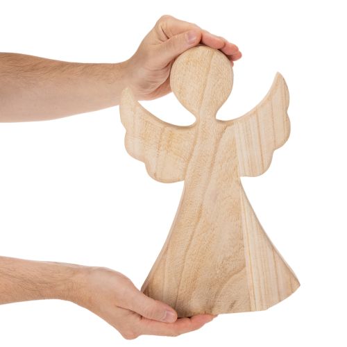 Karácsonyi angyalfigura világos színű, natúr fából, 30 cm | Floristik24.hu
