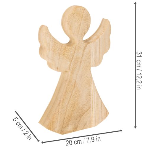 Karácsonyi angyalfigura világos színű, natúr fából, 30 cm | Floristik24.hu