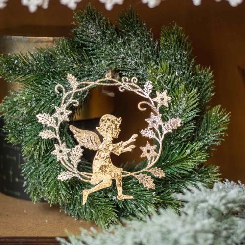 tételeket Angyalkoszorú, karácsonyi dekoráció, akasztható angyal, fém medál Golden H14cm SZ15,5