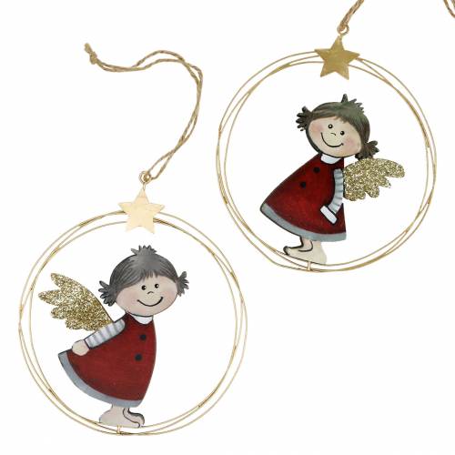 Floristik24 Angyal dekoratív gyűrűben akasztható fa, fém Ø14cm 6db