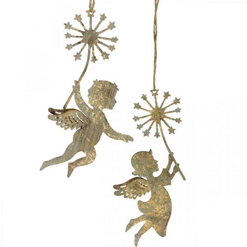 Floristik24 Angyal pitypanggal, karácsonyi dekoráció, dekoratív medál, fém dekoráció arany antik megjelenés H16/15cm 4db