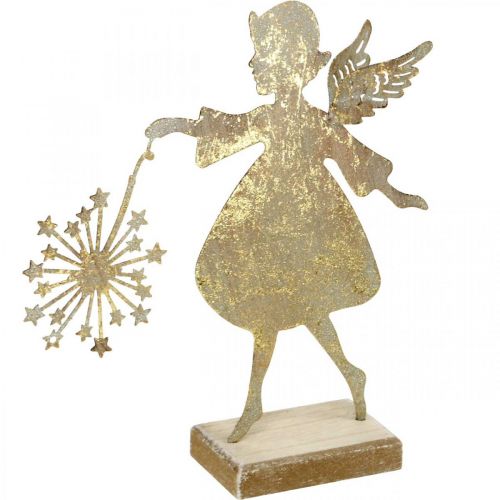 Floristik24 Angyal pitypanggal, karácsonyi fém dekorációval, dekorációs figurával Adventi arany antik megjelenés H27,5cm