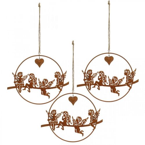 Floristik24 Karácsonyi angyal gyűrűben, adventi dekoráció, esküvői díszgyűrű, fém dekoráció rozsdamentes acél Ø20cm 3db