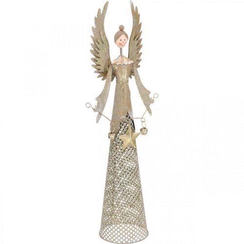 tételeket Dekoratív angyalfigura füzérrel, karácsonyi fém 13 × 8,5 cm H40 cm