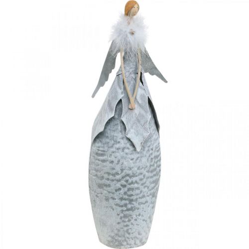 Deco angyalfigura tollboa szürke fém díszítéssel karácsonyi 38cm