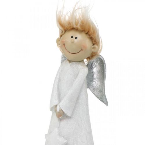 Floristik24 Dekoratív angyalfigura Karácsonyi csillaggal, fehér 10 × 8 × 28,5 cm