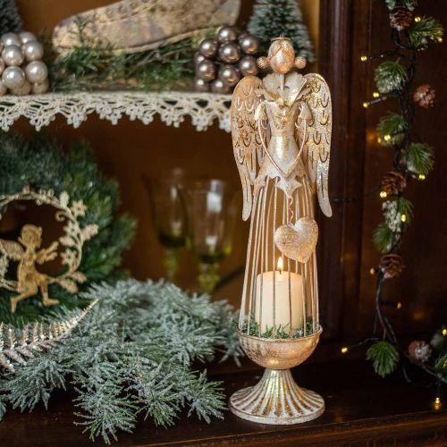 tételeket Angyalfigura szívvel, karácsonyi dekoráció fémből, dekoráció angyal antik-arany H38cm