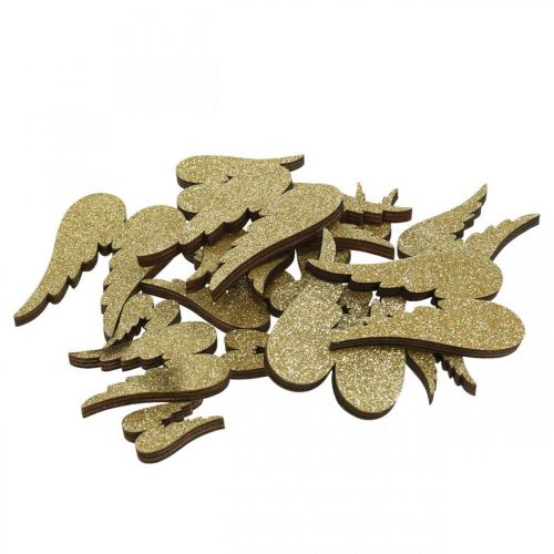 Floristik24 Szórványdísz, angyalszárnyak, adventi dekoráció, díszítőszárnyak arany, csillámos H7/5/3cm SZ4,5/3,5/2cm 18 db