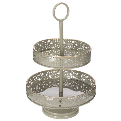 Dekoratív, emeletes tálalótálca füllel, csillag motívummal, kétszintes, 49 cm