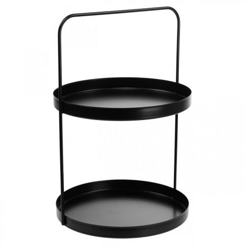 Tortatartó dekoratív tálca asztali polc fém fekete H30cm Ø20cm