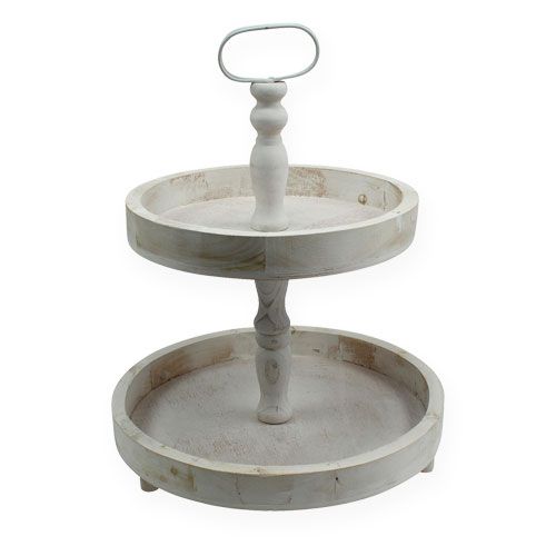 Floristik24 Etagere fából, fehér Ø26cm Ø32cm H47cm
