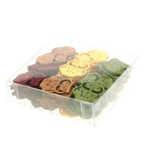 Floristik24 Szórvány dekoráció baglyok fa vegyes színben 4cm 72 db