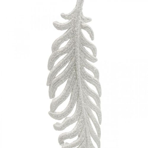tételeket Akasztható tollak, karácsonyfadísz, dísztollak csillámmal, esküvői fehér L19cm 12db